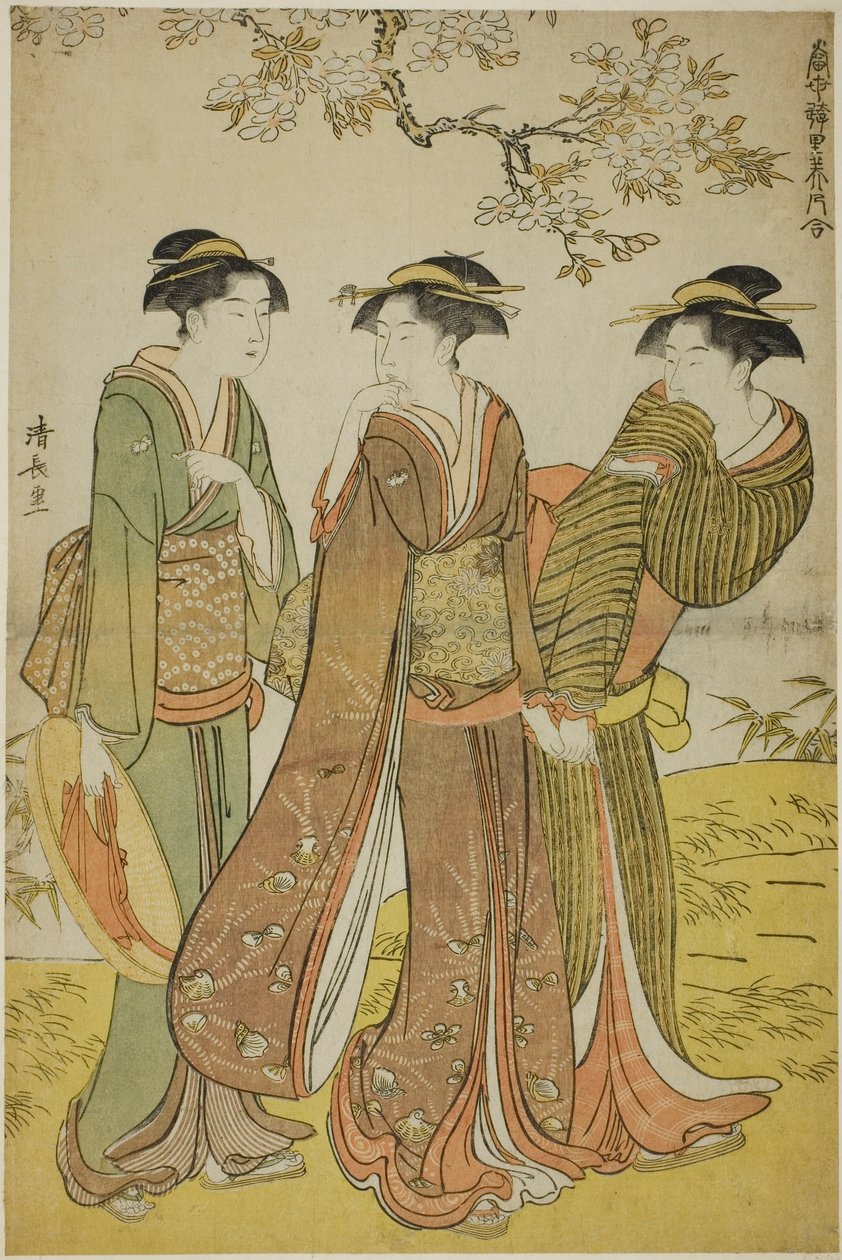 Vårutflykt, från serien "A Collection of Contemporary Beauties of the Pleasure Quarters (Tosei yuri bijin awase)" av Torii Kiyonaga