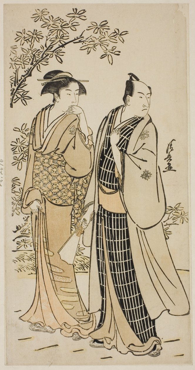 Skådespelaren Ichikawa Monnosuke II och hans fru, från en onamnlad serie utskrifter som visar skådespelare i privatlivet av Torii Kiyonaga