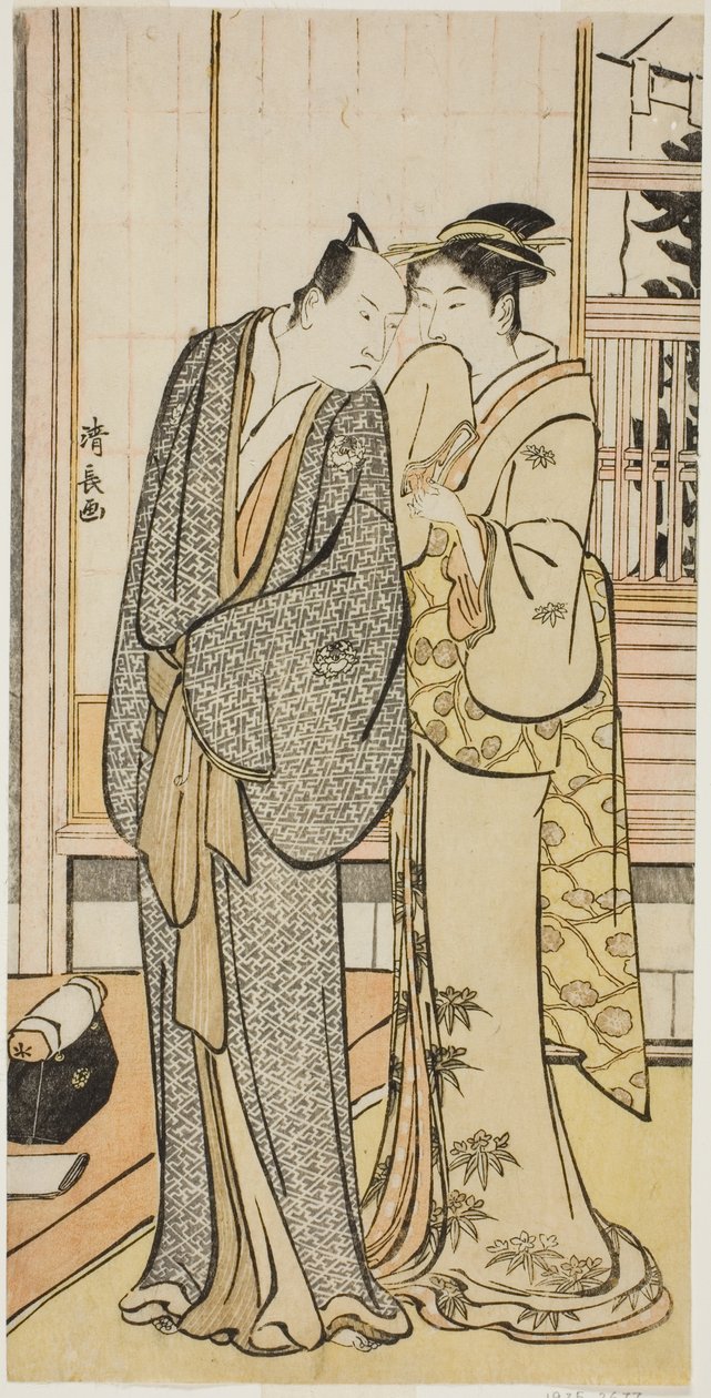 Skådespelaren Ichikawa Yaozo III med en geisha, från en onamnlad serie bilder som visar skådespelare i privatlivet av Torii Kiyonaga