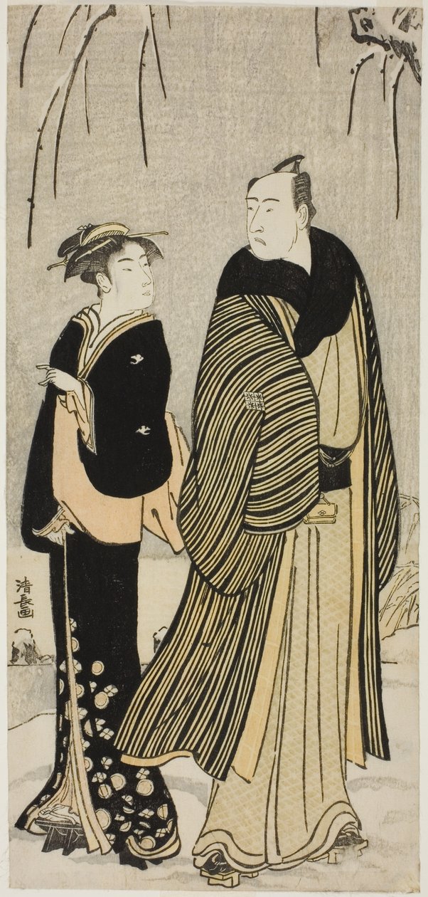 Skådespelaren Matsumoto Koshiro IV och en geisha, från en onamnlad serie bilder som visar skådespelare i privatlivet av Torii Kiyonaga