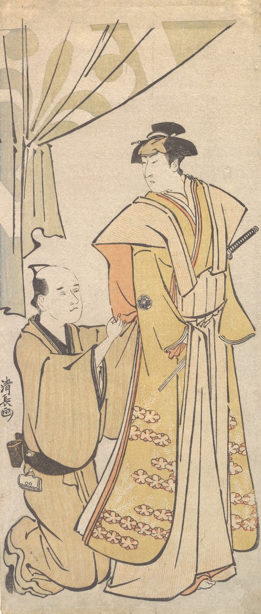 Skådespelaren Nakamura Riko I med en skötare, ca. 1784. av Torii Kiyonaga
