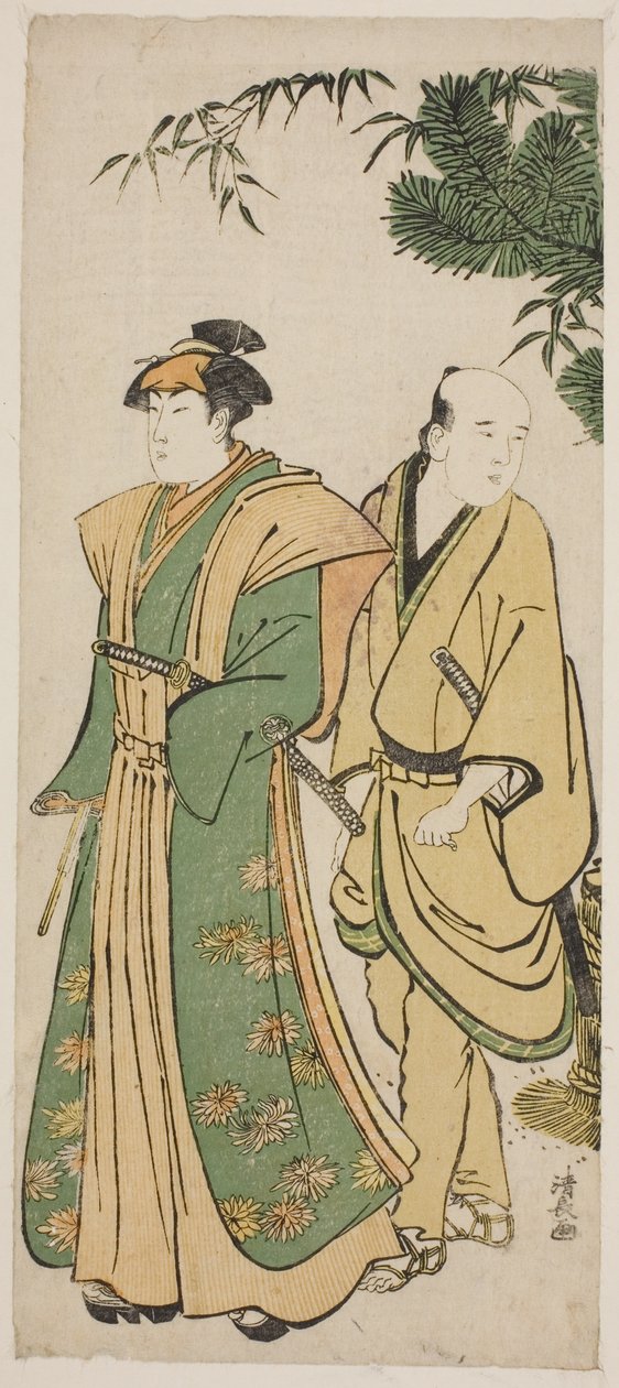 Skådespelaren Segawa Kikunojo III och hans följeslagare på nyårsfirande av Torii Kiyonaga