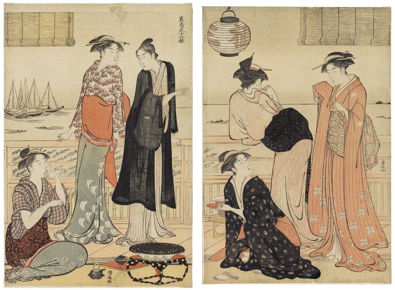 The Sixth Month, Enjoying the Evening Cool in a Teahouse, från serien The Tolv Months in the Southern Quarter (Minami jūni kō) av Torii Kiyonaga