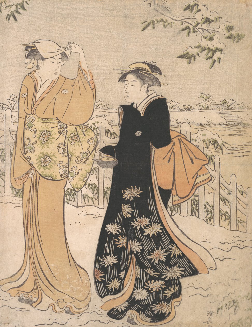 Två kvinnor på Matsuchi Hill Edo, ca. 1784. av Torii Kiyonaga