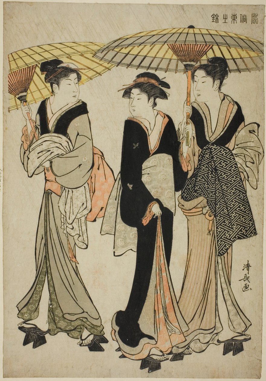 Under Umbrellas in a Shower, från serien "A Brocade of Eastern Manners (Fuzoku Azuma no nishiki)" av Torii Kiyonaga