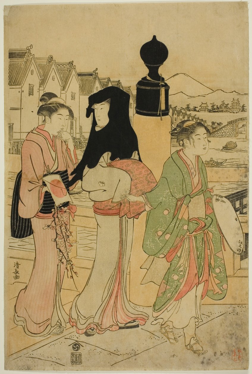 Kvinnor som korsar Nihonbashi-bron av Torii Kiyonaga