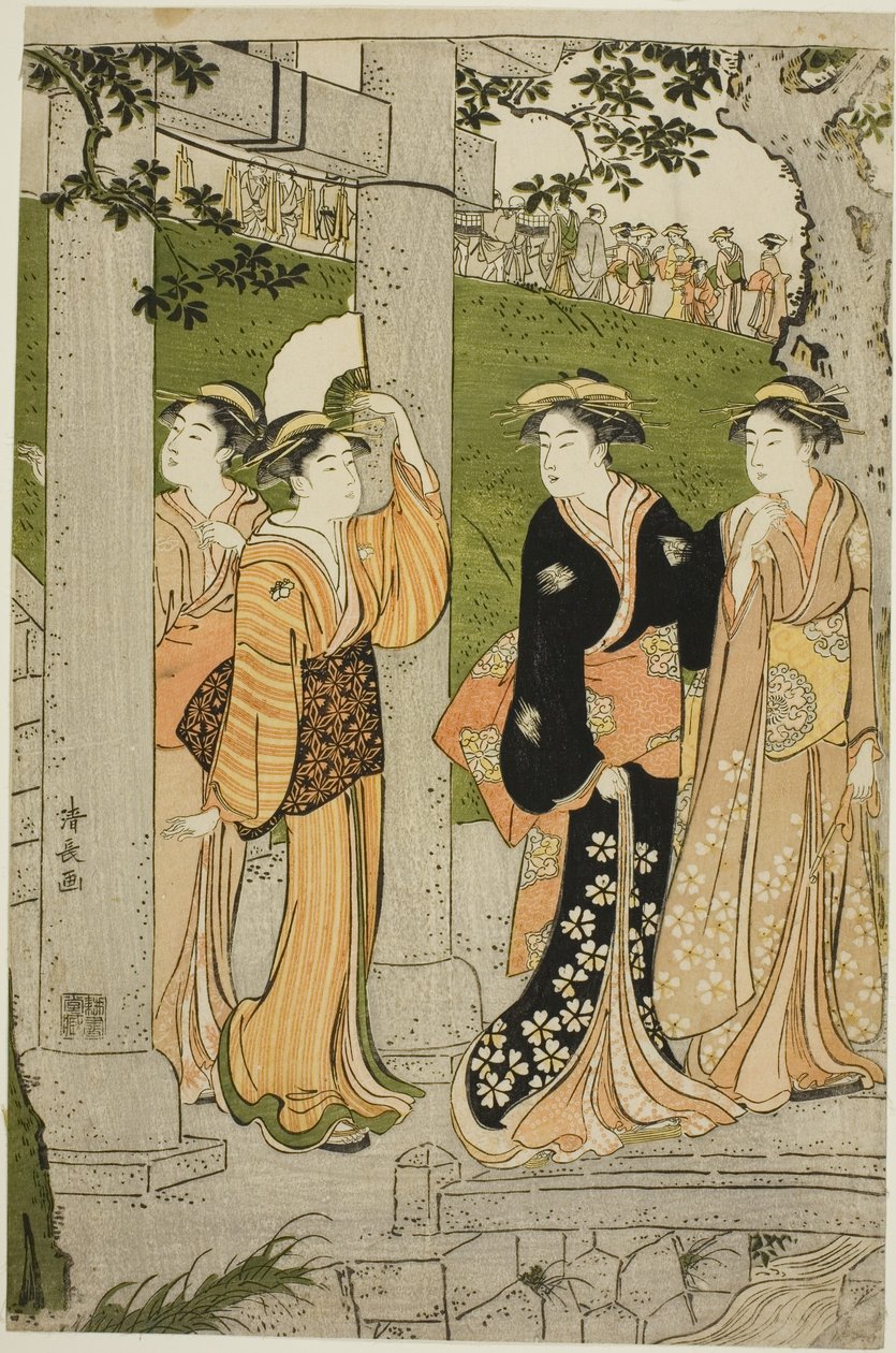 Kvinnor som besöker Mimeguri-helgedomen av Torii Kiyonaga
