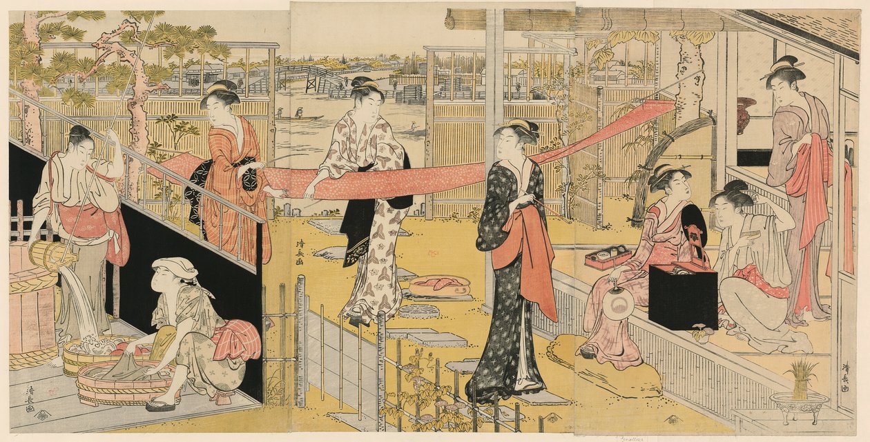 Kvinnor som tvättar kläder av Torii Kiyonaga