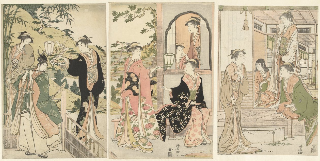 Yoshitsune serenader Joruri honom av Torii Kiyonaga