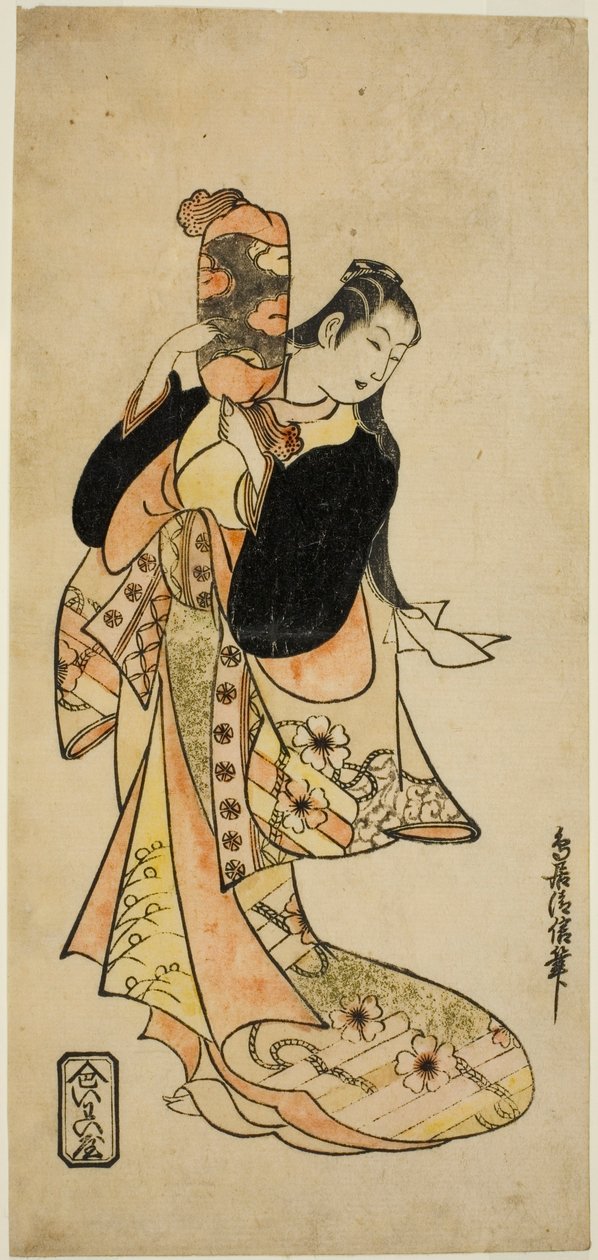 Skådespelaren Ichikawa Monnosuke I som Oiso no Tora i pjäsen "Nigiwai Suehiro Soga", uppfördes på Morita Theatre den första månaden, 1721 (?) av Torii Kiyonobu I