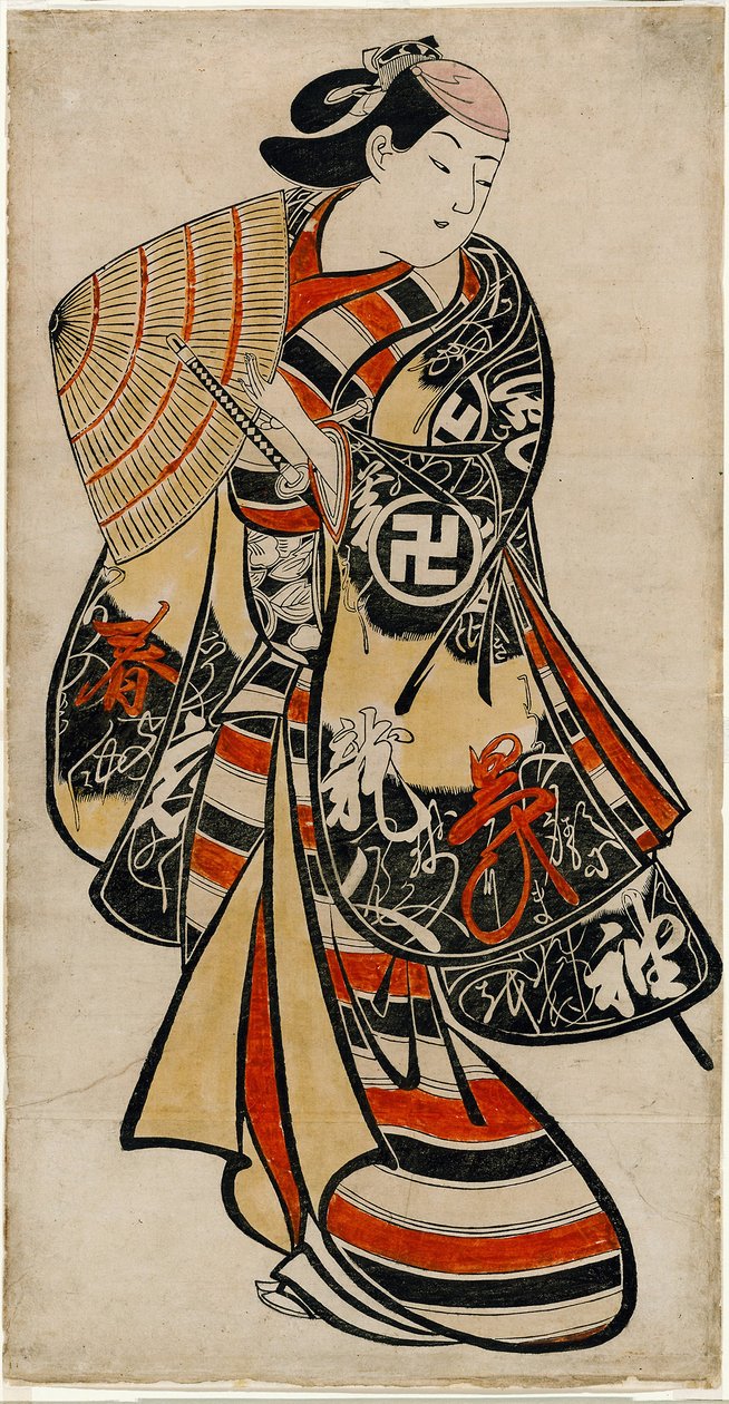 Skådespelaren Takii Hannosuke som effeminerad yngling, ca 1707 (handkolorerat träsnitt; tan-e, vertikal o-oban) av Torii Kiyonobu I