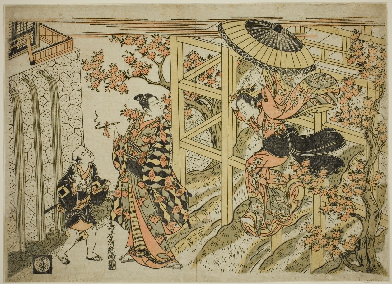 Flicka som hoppar från Kiyomizu-templet av Torii Kiyotsune