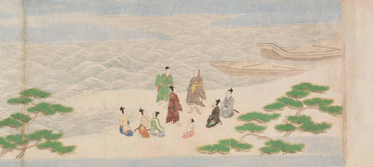 Illustration från grundandet av det buddhistiska templet, Tsukiminedera, Muromachi-perioden, 1495 (bläck, färg och guld på papper) av Mitsuyoshi Tosa