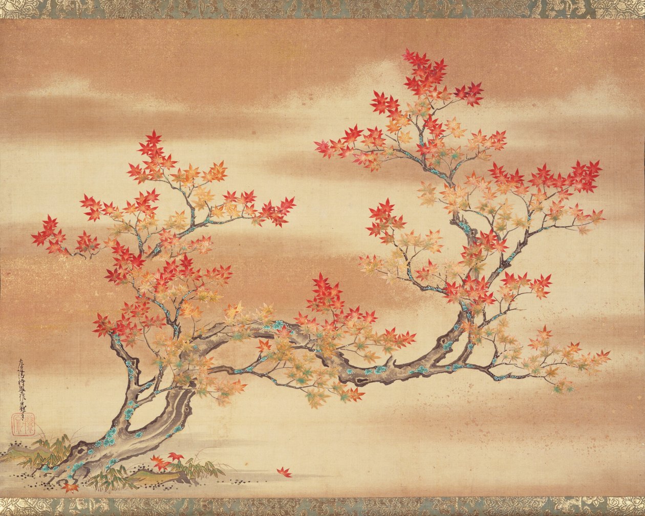 Painting of a maple tree in autumn av Tosa Mitsuoki