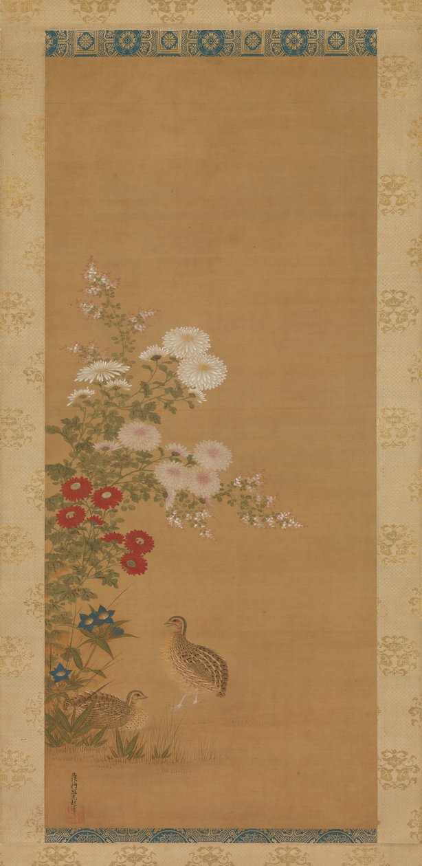Vaktel och höstblommor, sent 1600-tal. av Tosa Mitsuoki