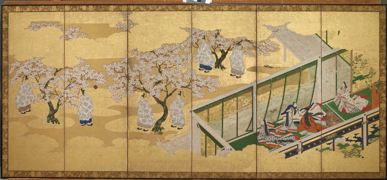<em>Sagan om Genji</em>, kapitel 34; Kashiwagi får syn på den tredje prinsessan av Tosa Mitsuoki