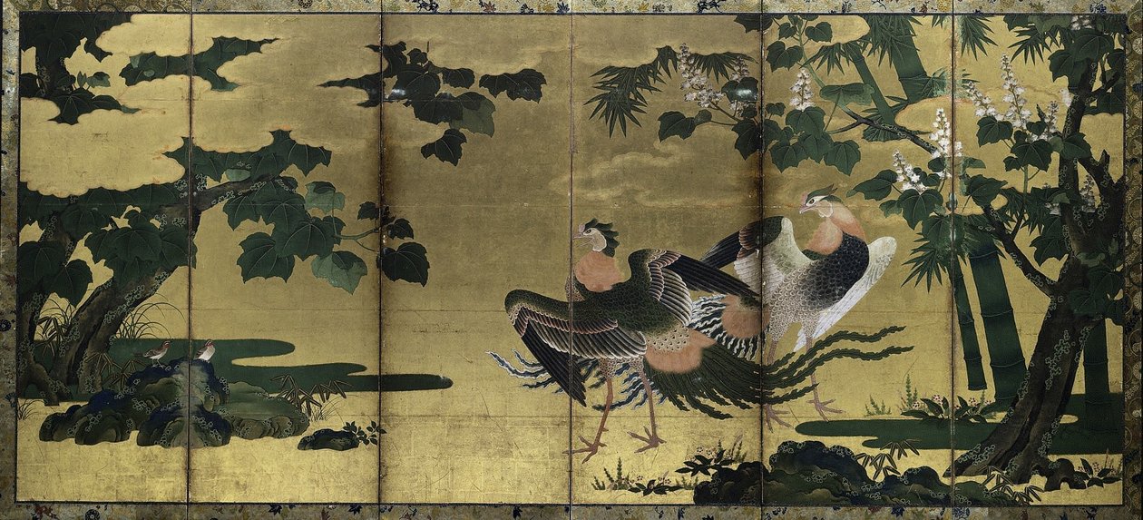 Phoenixes och Paulownia, sent 1500-tal. av Tosa Mitsuyoshi