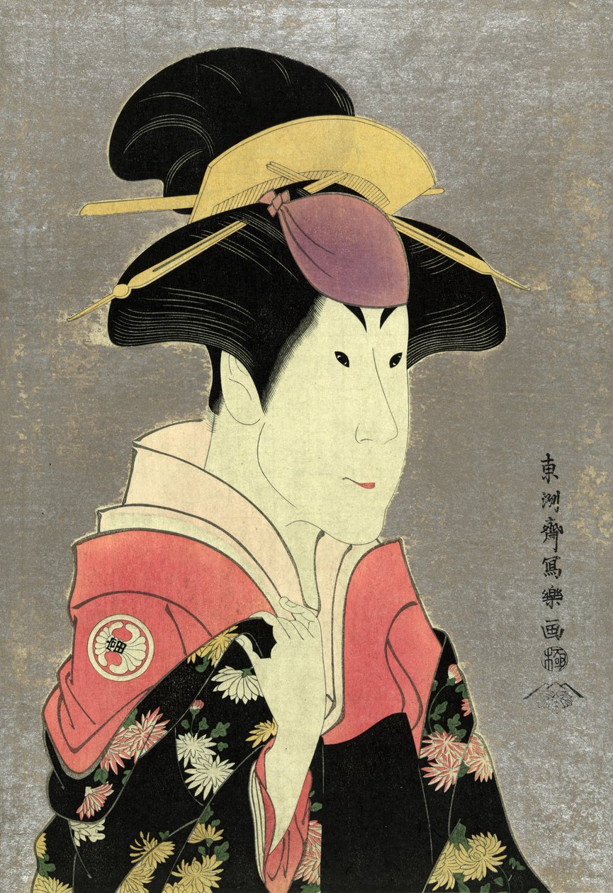 Tryck: träsnitt färg mezzatint av Segwa tomisaburo, som yadorigi, hustru till ogishi kurando av Sharaku Toshusai, aktiv 1794. av Toshusai Sharaku