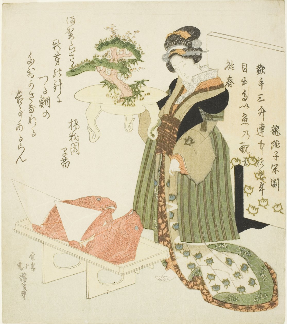 Courtesan bär en dekorerad bricka av Totoya Hokkei