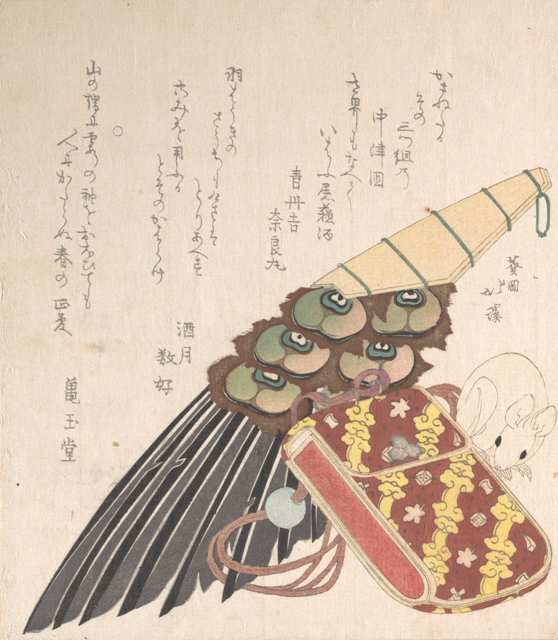 Feather-Brush och Doran ett slags medicinfodral med en netsuke av en råtta, troligen..., förmodligen 1816. av Totoya Hokkei