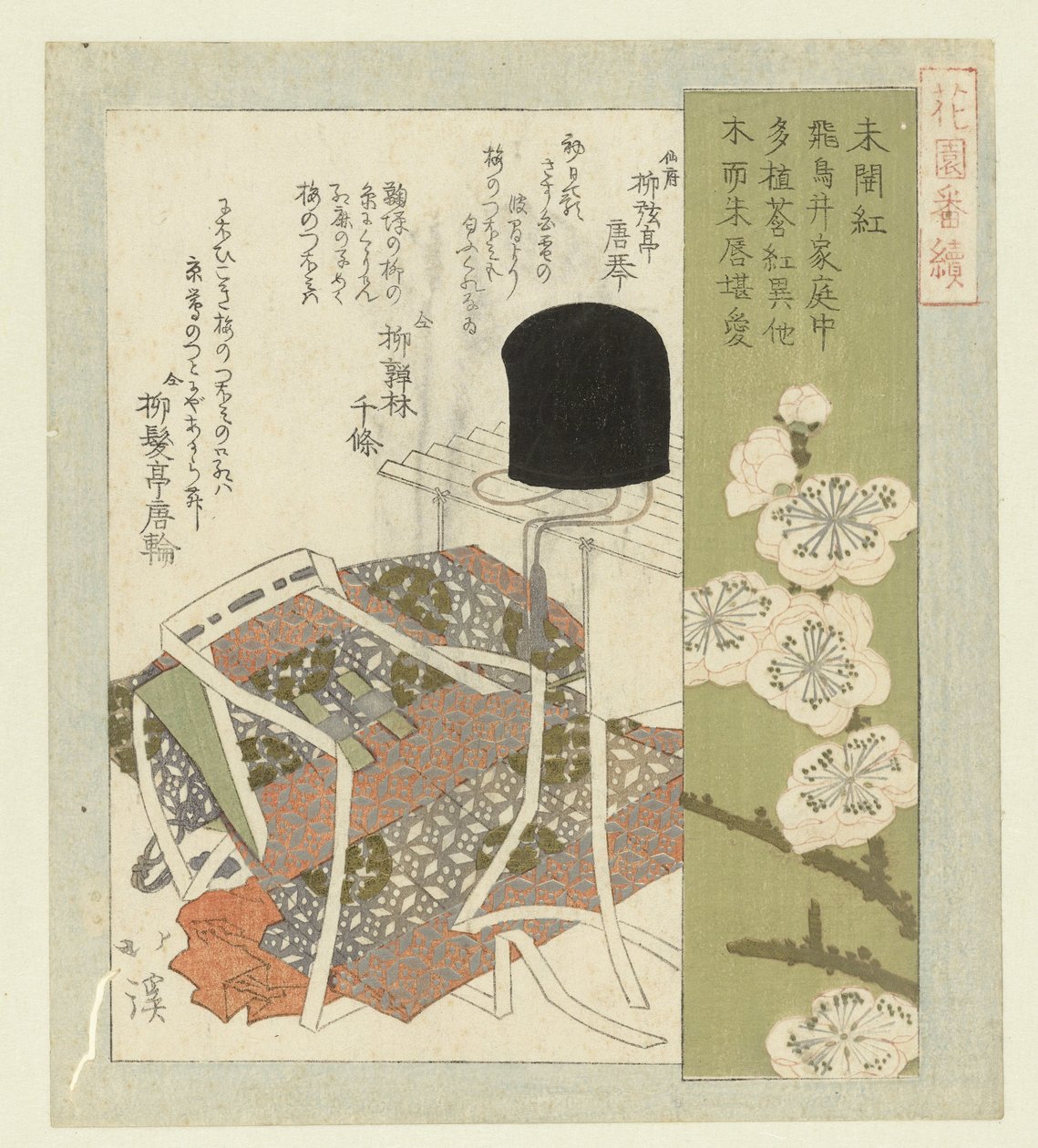 Den oöppnade röda Mikaibeni (titel på objekt) En serie för Hanazono Poetry Society (serietitel) Hanazono bantsuzuki (serietitel på objekt) av Totoya Hokkei