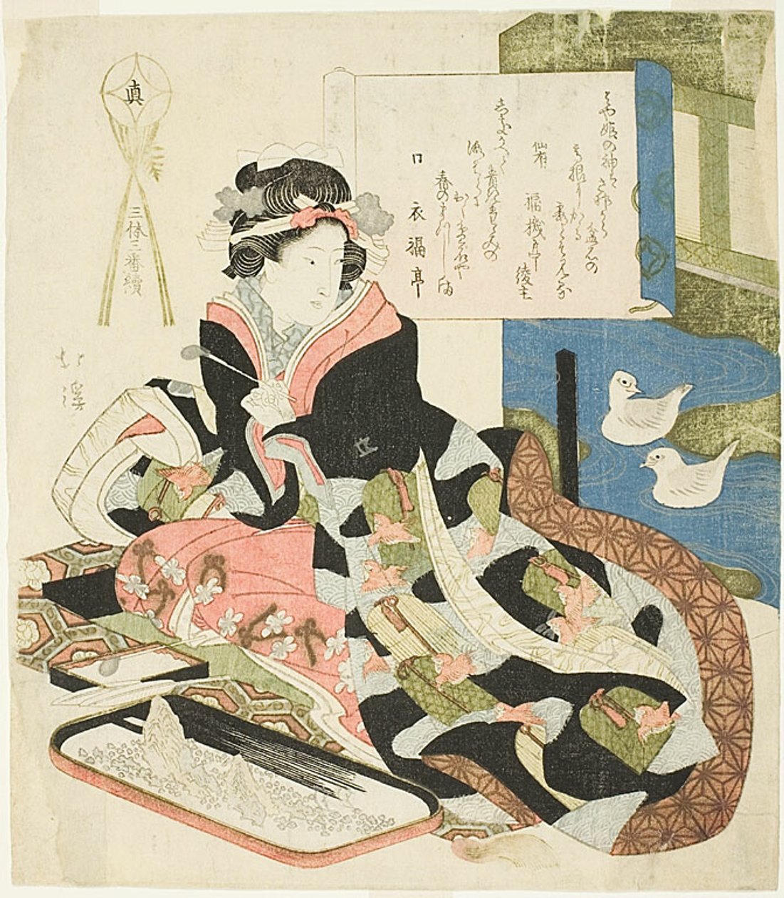 Woman Staring at Ducks, eller The Righteous Body (Shin), från serien "Tre verk med tre estetiker (San tai san ban shoku)" av Totoya Hokkei