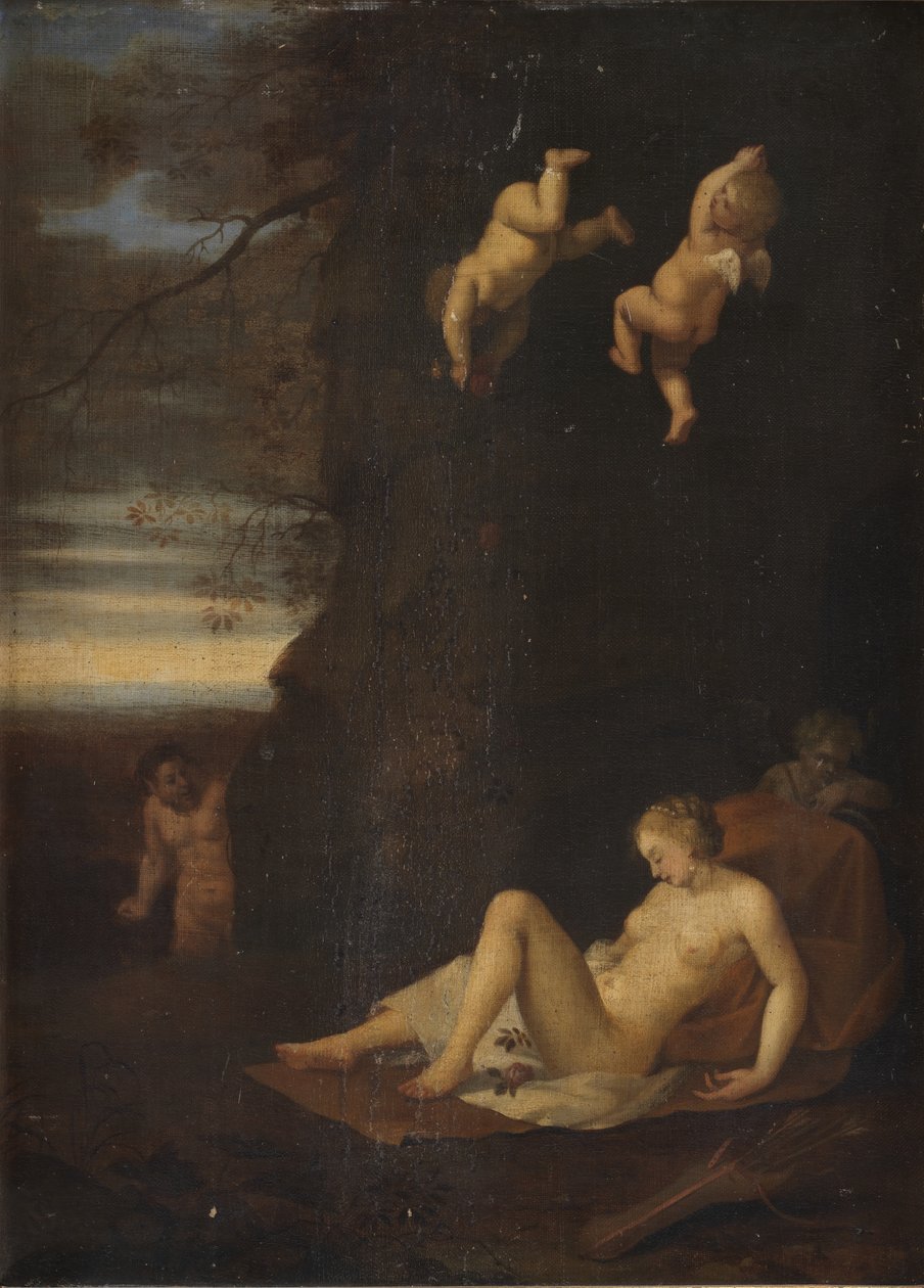 Satyr som spionerar på sovnymf, Antiope av Toussaint Gelton