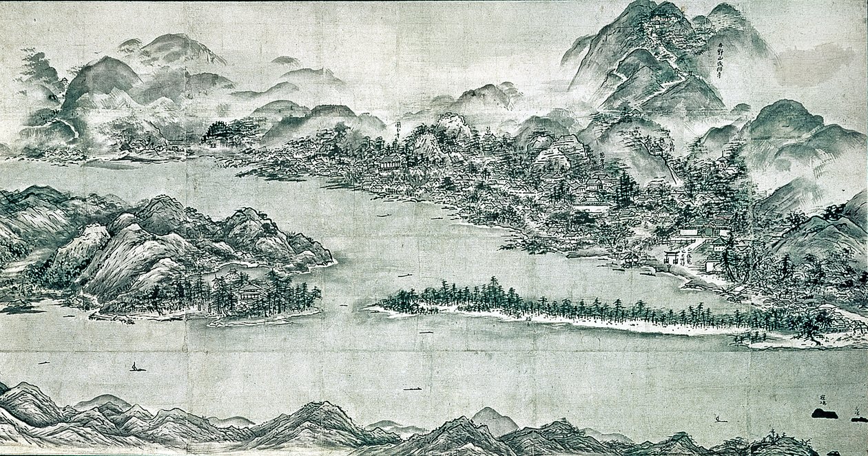 Vy över Ama-no-hashidate, c.1501-06 (bläck och ljus färg på papper) av Toyo Sesshu