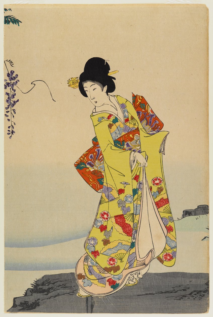 Courtesan, 1897 (träblock i färg) (par till 499351) av Toyohara Chikanobu
