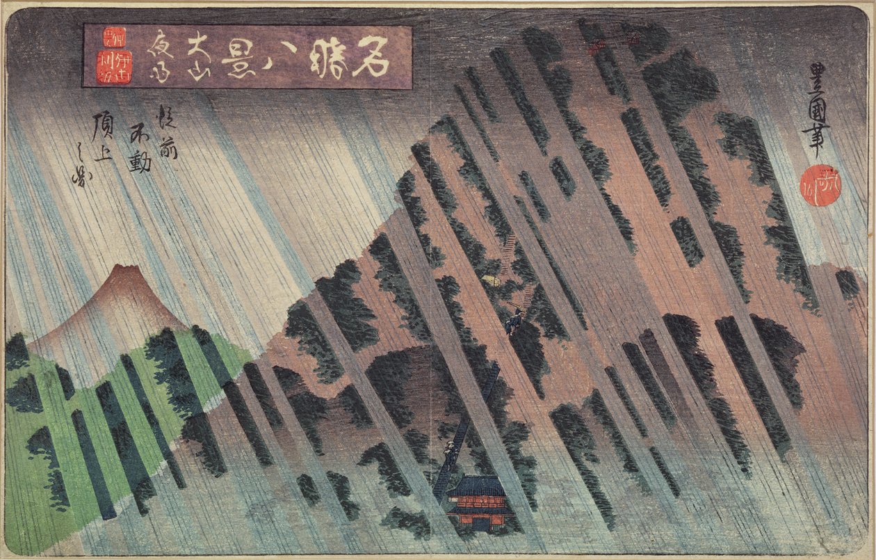 Nattregn på Oyama, ca 1830 av Toyokuni II