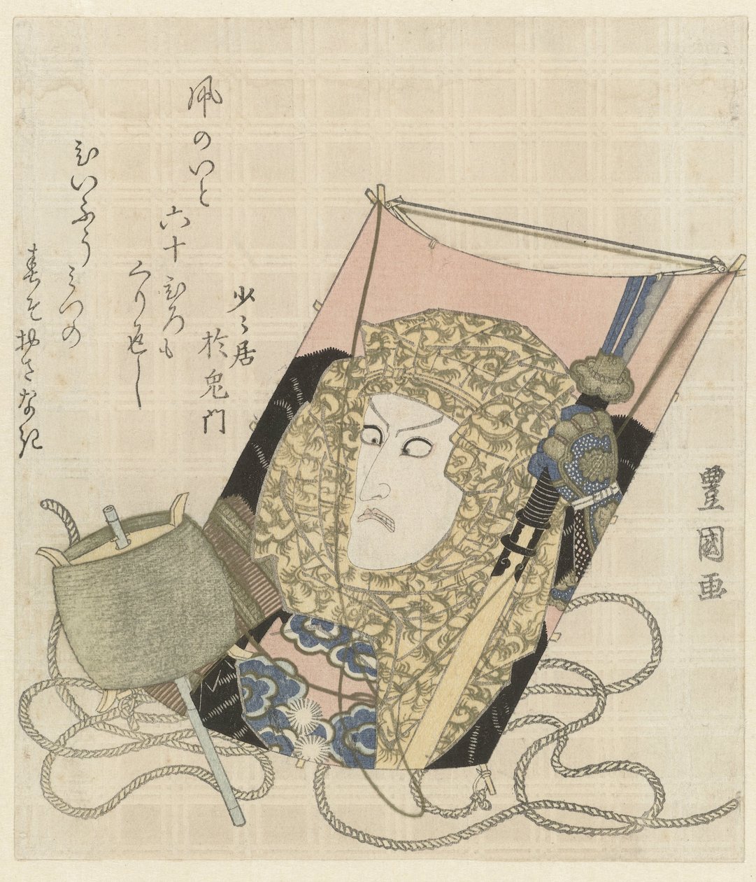 En drake med ett porträtt av en man med en halsduk av Toyokuni (II) , Utagawa