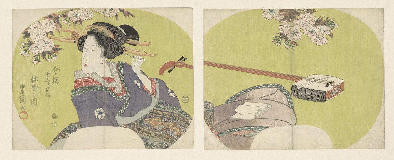 Courtesan och shamisen The Modern Twelve Months (serietitel) Imayo junikagetsu (serietitel på objekt) av Toyokuni (II) , Utagawa