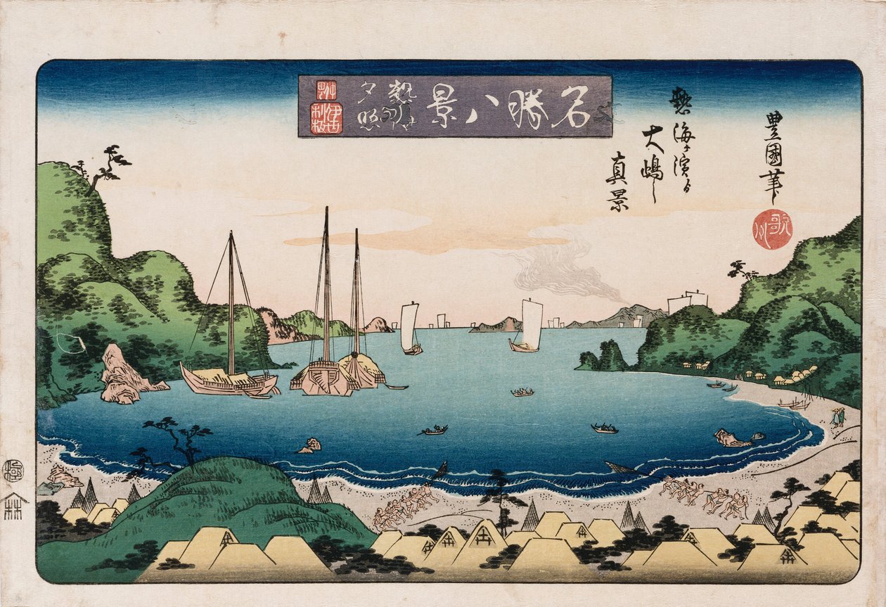 Returning Ships, Kanazawa", från serien "Åtta vyer över kända platser" av Toyokuni II