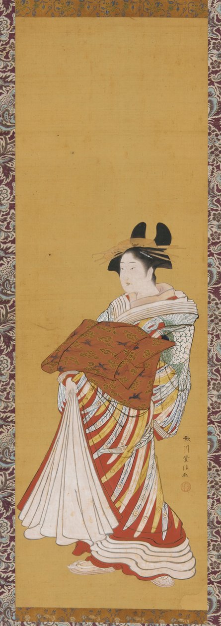 Yujo på parad, sent 1700-tal. av Toyonobu Utagawa