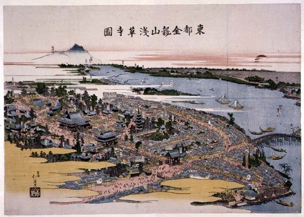 Kinryuzan Senso-ji-templet i den östra huvudstaden (Edo) c.1820 (träblockstryck) av Toyota Hokkei