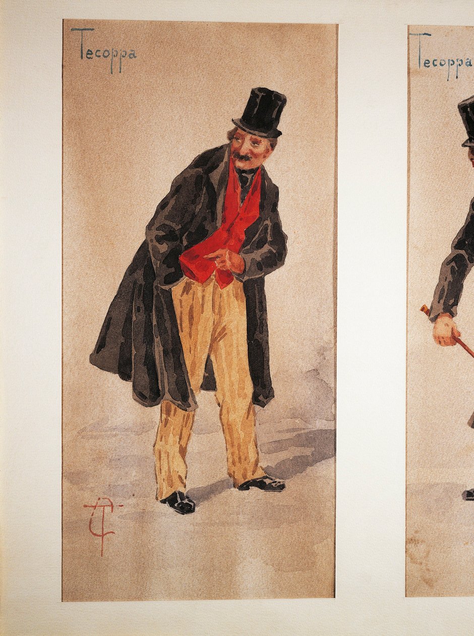 Tecoppas karaktär skapad av Milanes skådespelare Edoardo Ferravilla 1874, akvarell av Tranquillo Cremona av Tranquillo Cremona