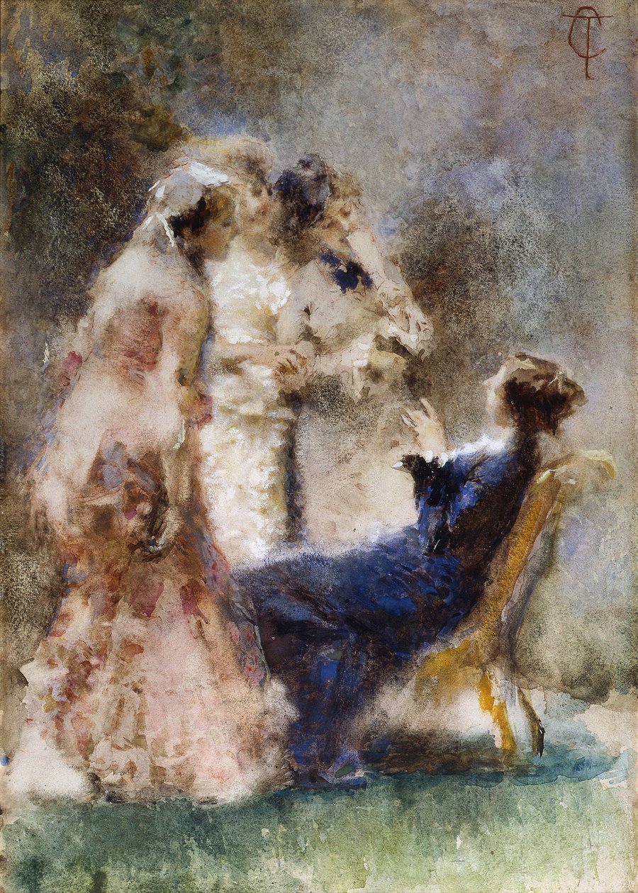 High Life (A Piquant Conversation) par Cremona, Tranquillo (1837-1878). Akvarell på kartong, storlek: 52x36,5 av Tranquillo Cremona