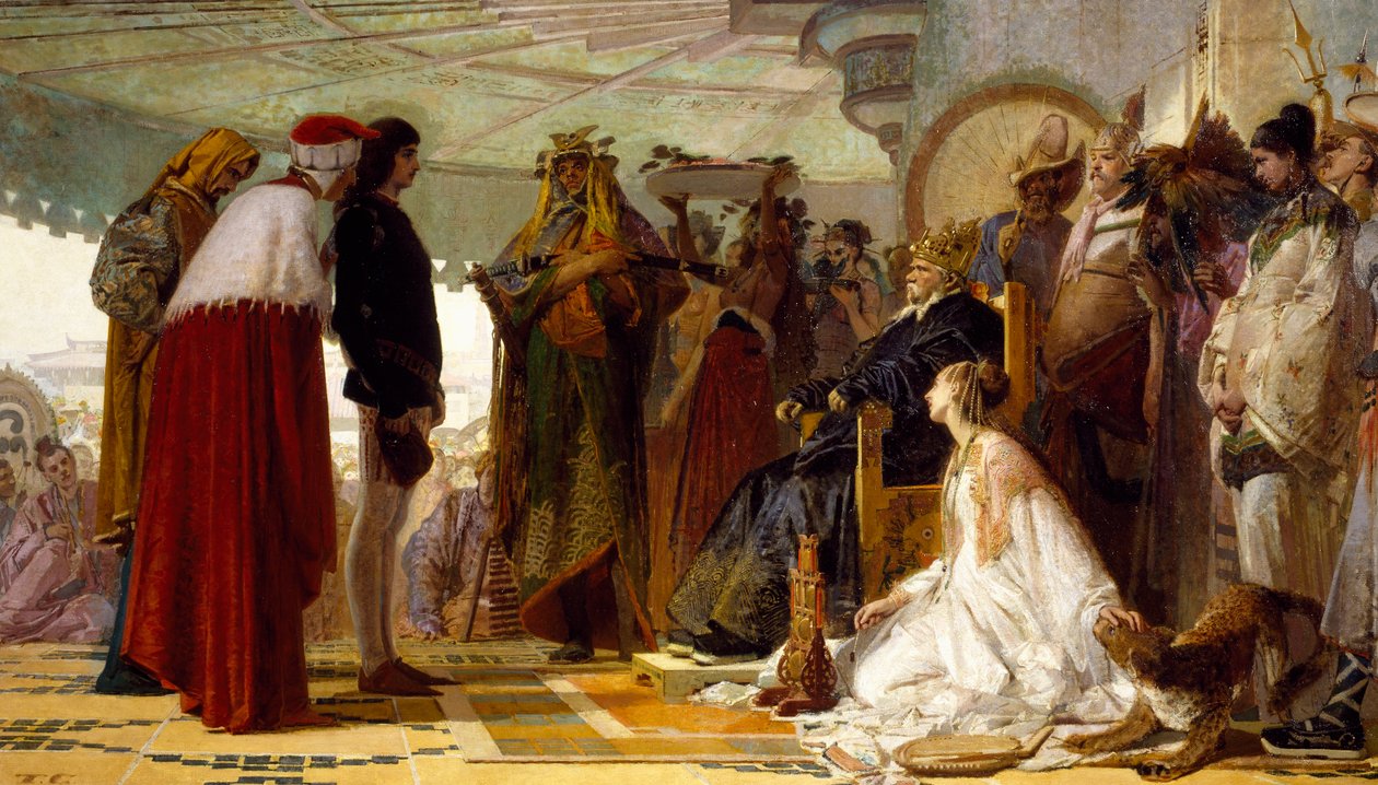 Marco Polo framför Tartarernas stora Khan, av Tranquillo Cremona, cirka 1863 av Tranquillo Cremona