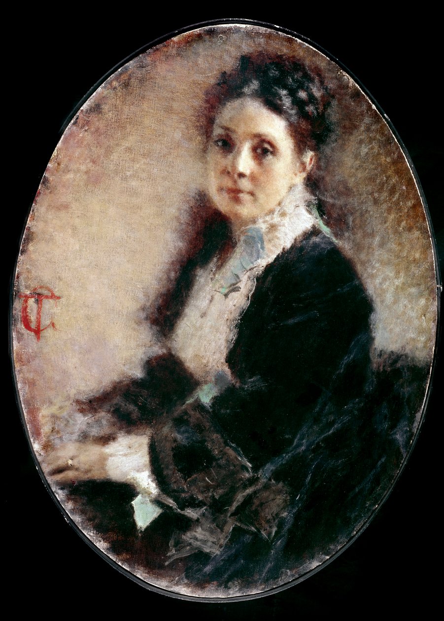 Porträtt av Madame Deschamps. Målning av Tranquillo Cremona (1837-1878) av Tranquillo Cremona
