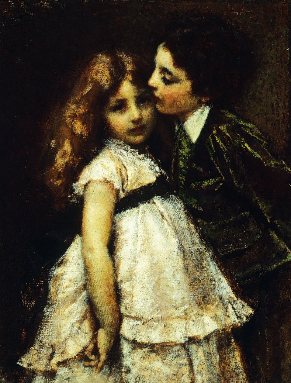 Två kusiner av Tranquillo Cremona (1837-1878), olja på duk, 86x65 cm av Tranquillo Cremona