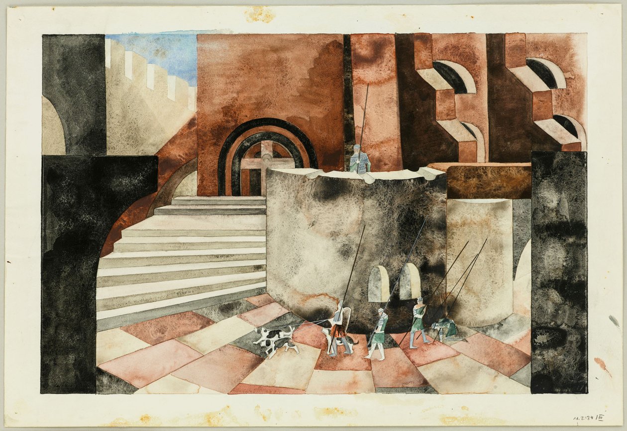 Scenografi för Tragedin Die Nibelungen av Friedrich Hebbel, ca 1934. av Traugott Müller