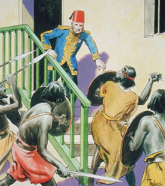 General Gordon (1833-85) Hero of Khartoum, från "Peeps into the Past", publicerad ca 1900 (lito i färg) av Trelleek Trelleek