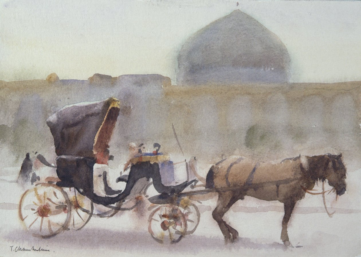 Häst och vagn, Naghshe Jahan Square, Isfahan (wc på papper) av Trevor Chamberlain