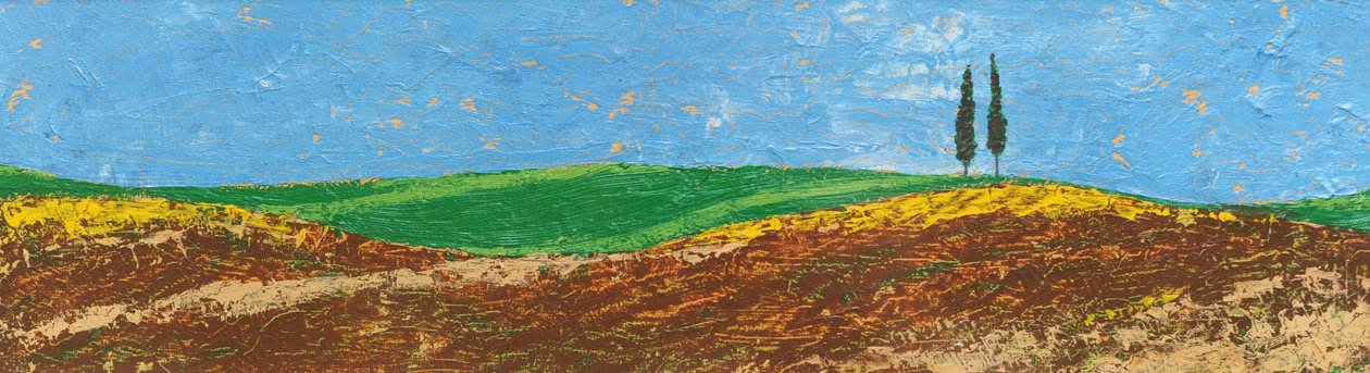 Two Trees, Rolling Hills, Toscana, 2005 (olja på papper) av Trevor Neal