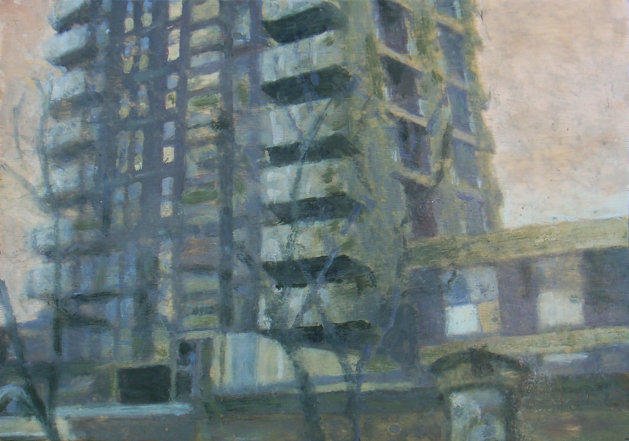En plats att leva på 19, 2011 (olja på plywood) av Trevor Burgess