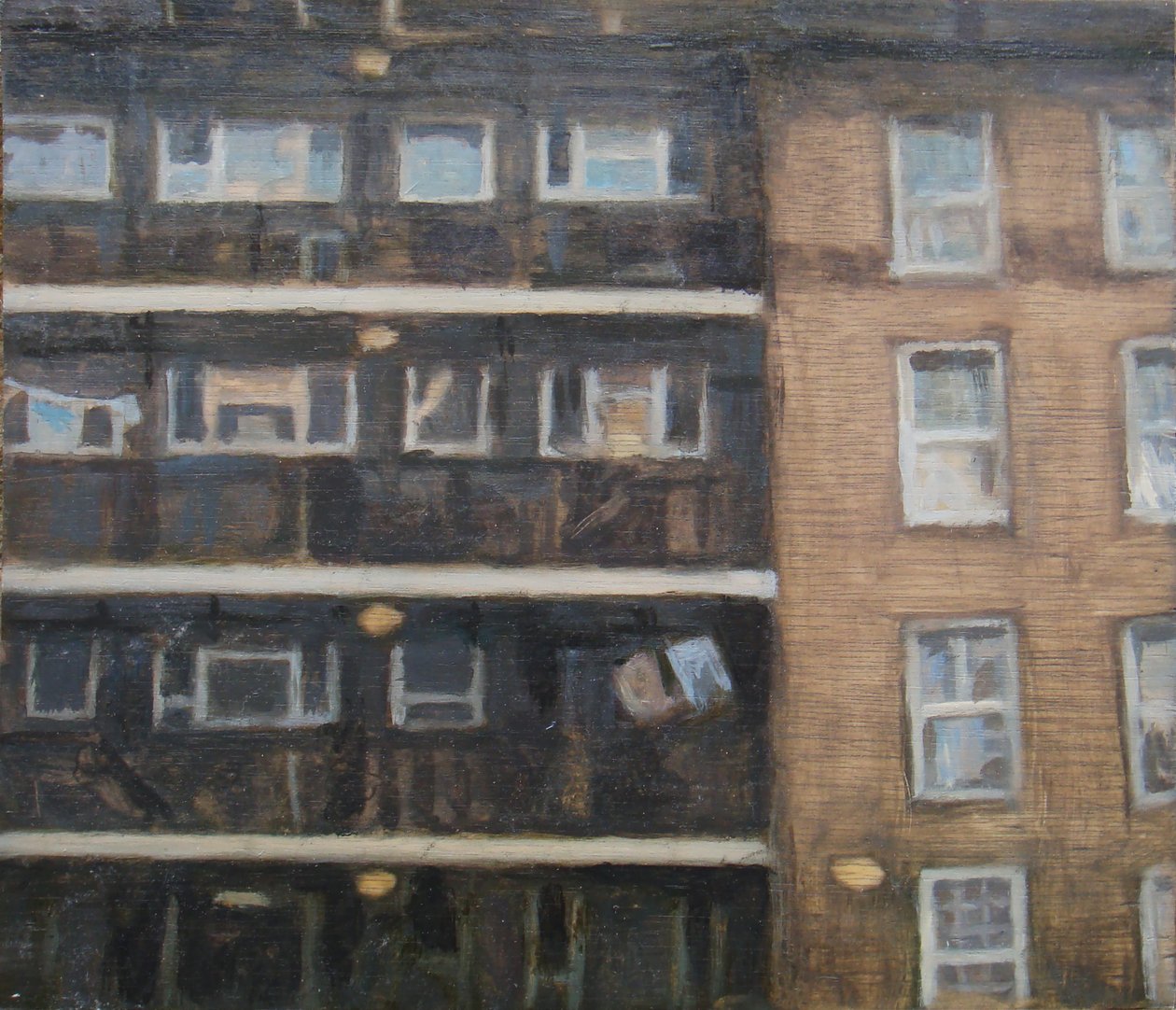 A place to live 28, 2012 (olja på plywood) av Trevor Burgess