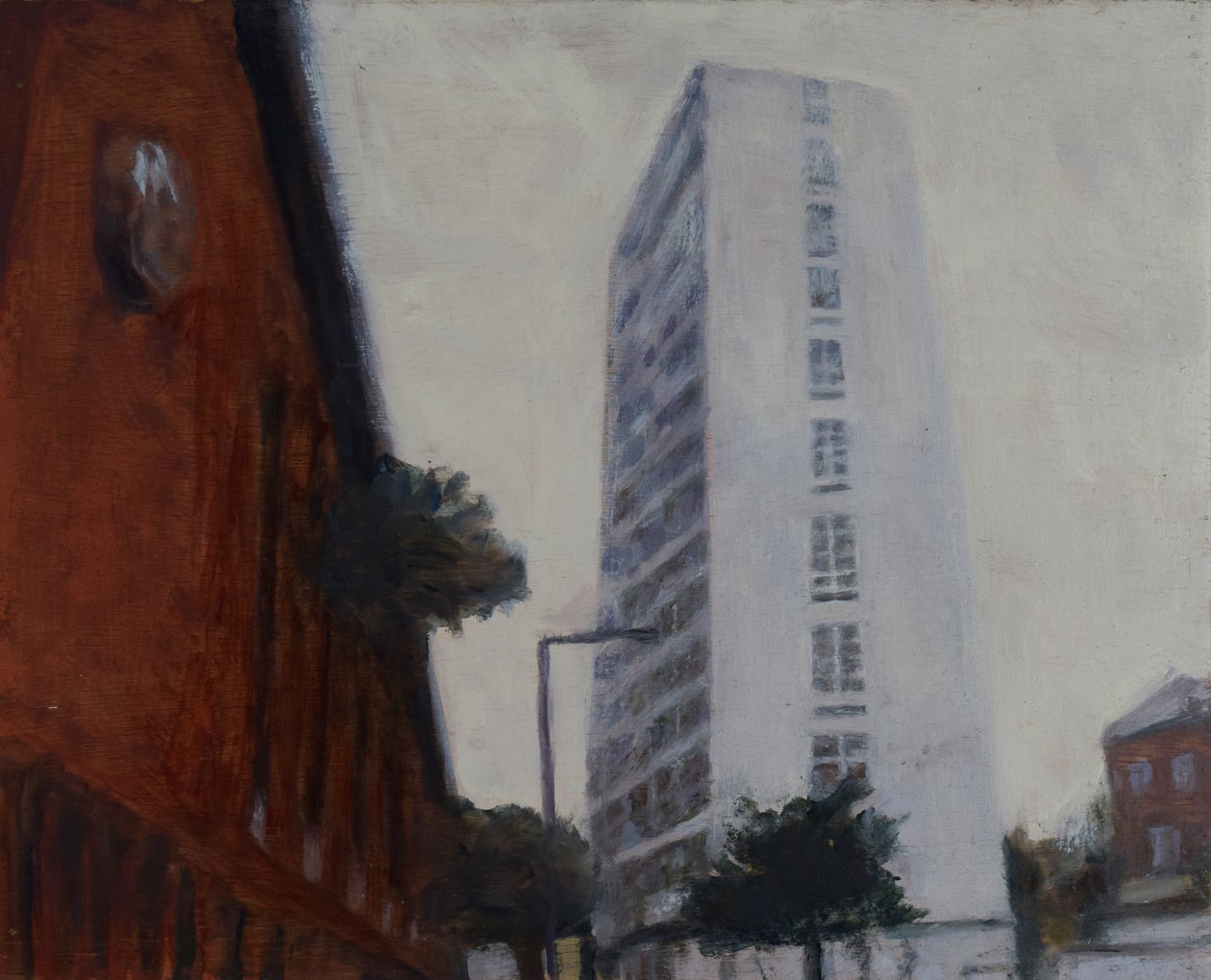 En plats att bo på 39, 2012 (olja på plywood) av Trevor Burgess
