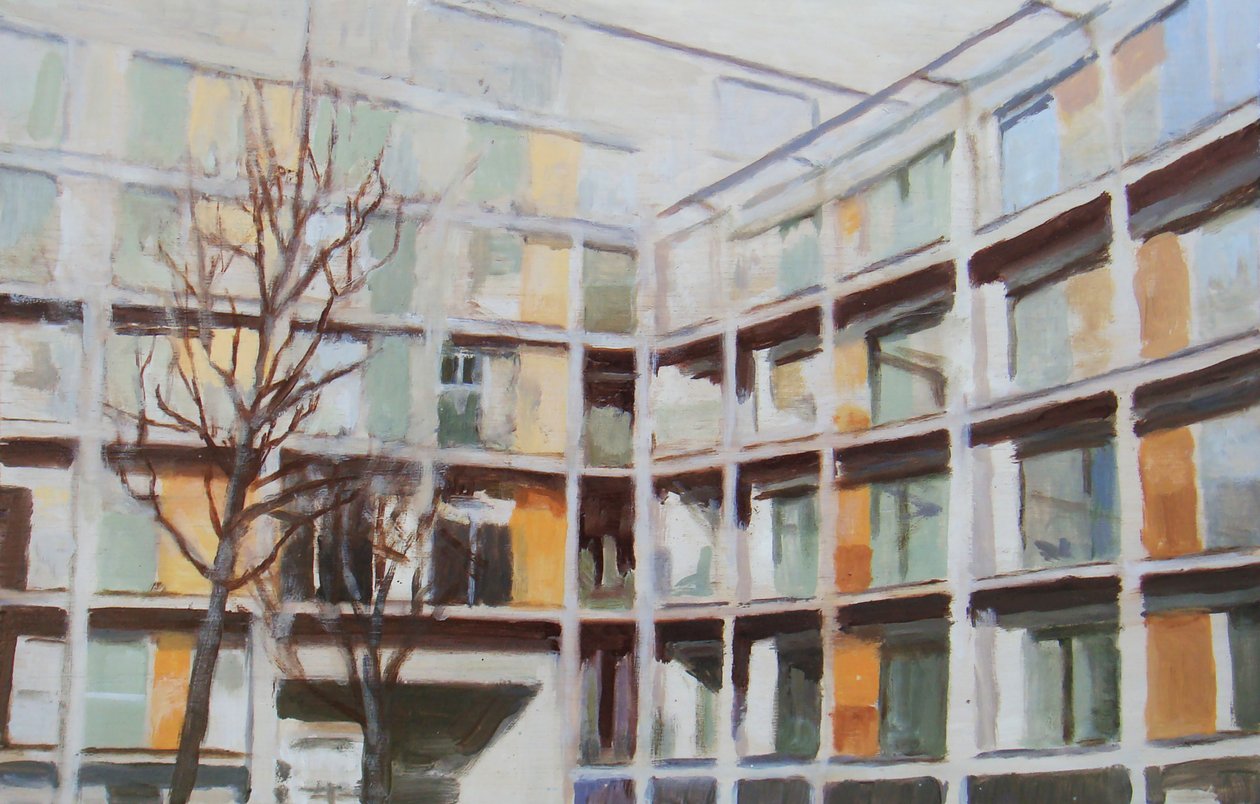 En plats att bo på 44, 2012 (olja på plywood) av Trevor Burgess