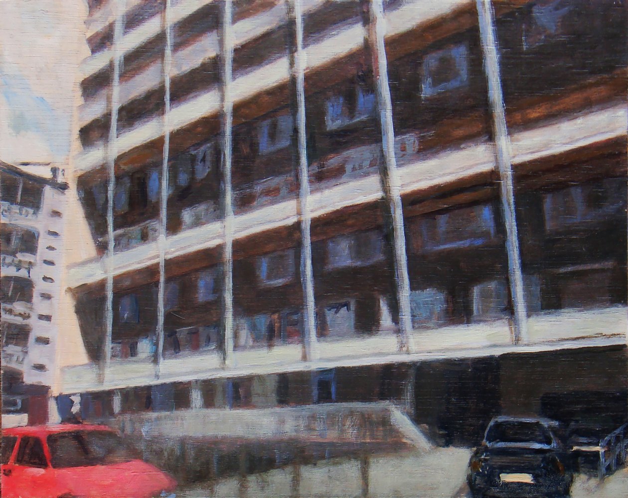 A place to live 46, 2012 (olja på plywood) av Trevor Burgess