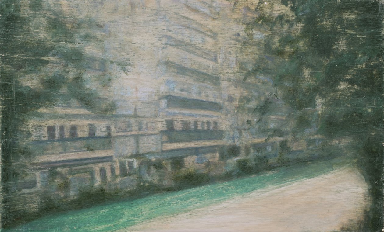 En plats att bo på 52, 2013 (olja på plywood) av Trevor Burgess